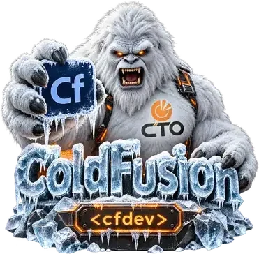 Snowman mascot in CTO orange and white holding the ColdFusion logo, a symbol of a platform still going strong